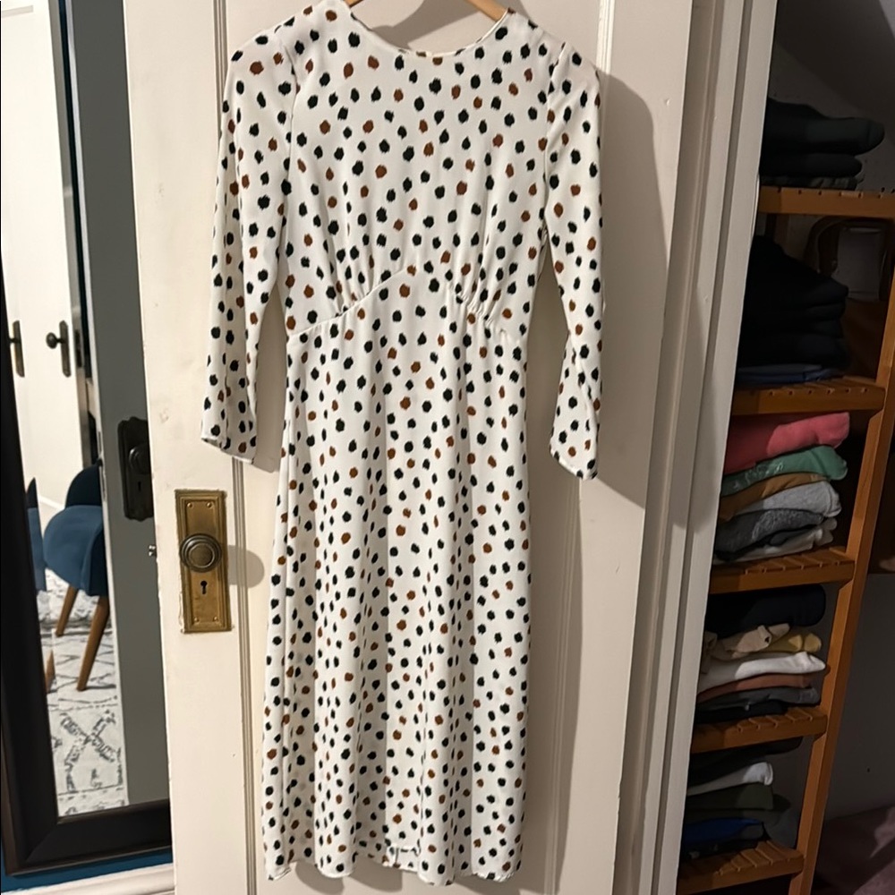 Elegant Polka Dot Dress - White, Black And Brown - H&M